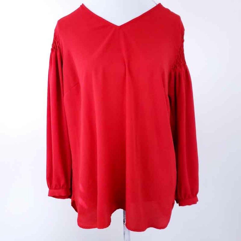 Talbots Casual Shirt Blouse Red, Smocked Sleeves, XLP Petite, Long Sleeve Work